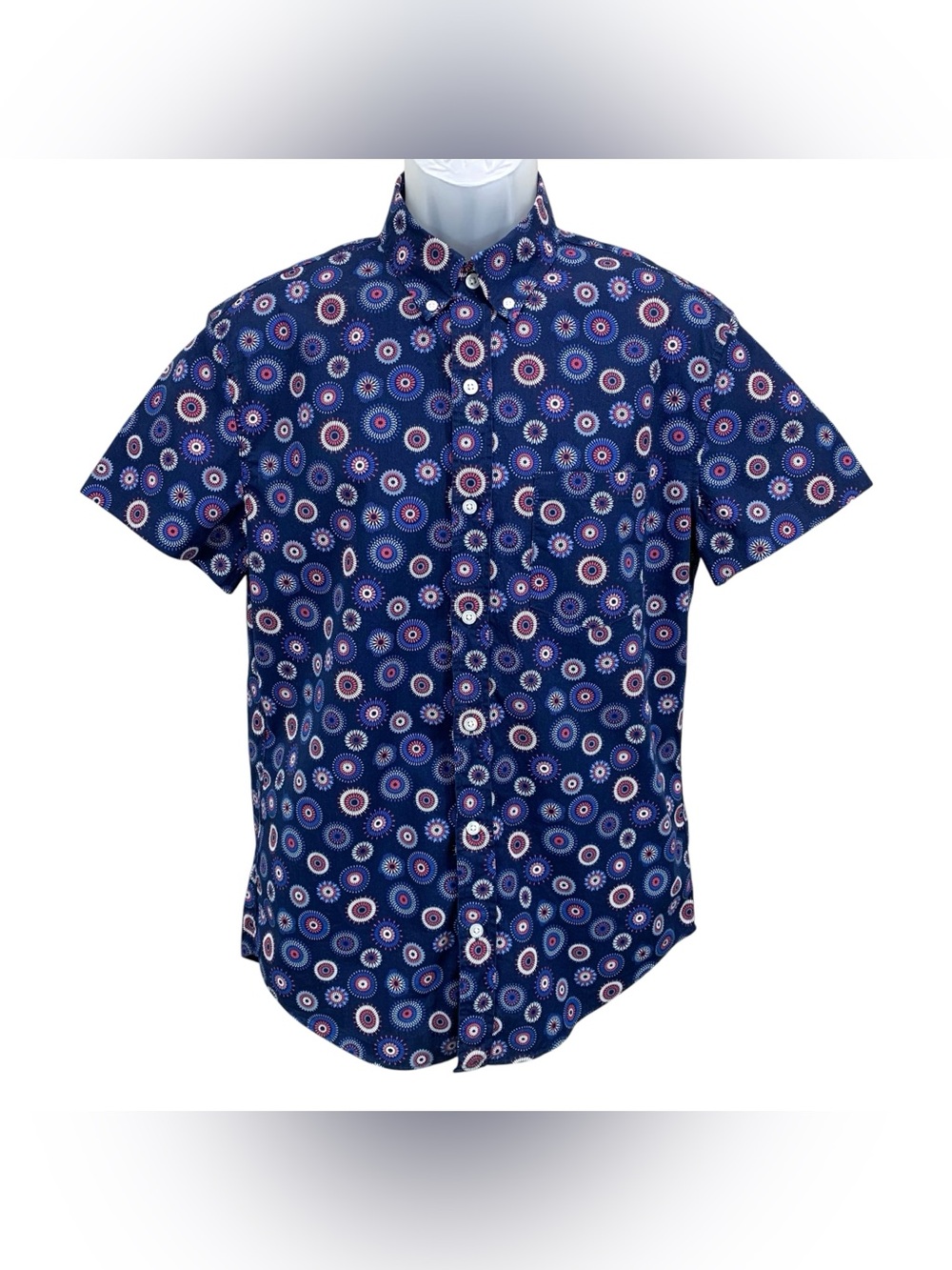 J.Crew Flex Washed Men’s Button Down Shirt Blue Firework Print Slim‎ Fit Medium